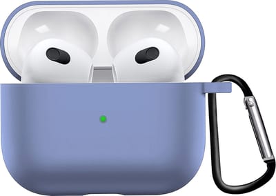 Hoesje - Geschikt voor Apple AirPods 3 - Siliconen Hoes met Clip - Silicone Case Cover - Babyblauw