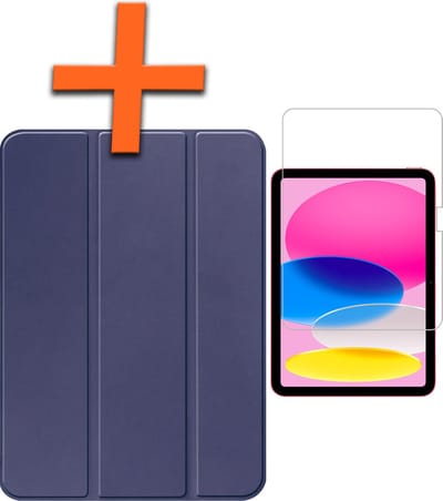 Hoesje - Geschikt voor Apple iPad 10 (2022) - 10.9 inch - 10e Generatie - Met Screenprotector - Trifold Bookcase - Hard Cover - Hardcover Book Case - Tablet Hoes - Donkerblauw