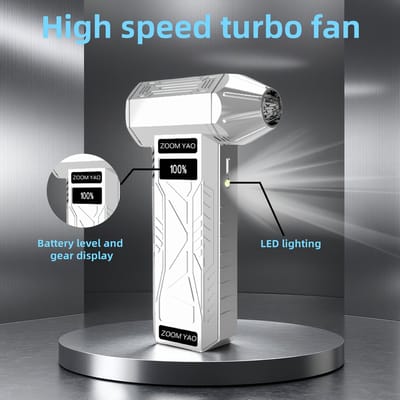 High-Speed Turbo Handheld Stofblazer - USB Oplaadbare Mini Luchtblazer met Instelbare Windsnelheid, Snelle Koeling & Eenvoudige Bediening - Ideaal voor Toetsenbord, PC, Auto, Houtskool & Camping - Zilver