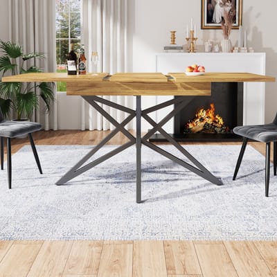 Uitschuifbare eettafel 120-160x80 cm - keukentafel - ontbijttafel - tafel met sterrenpoten - zwarte poten - notenhouten tafelblad