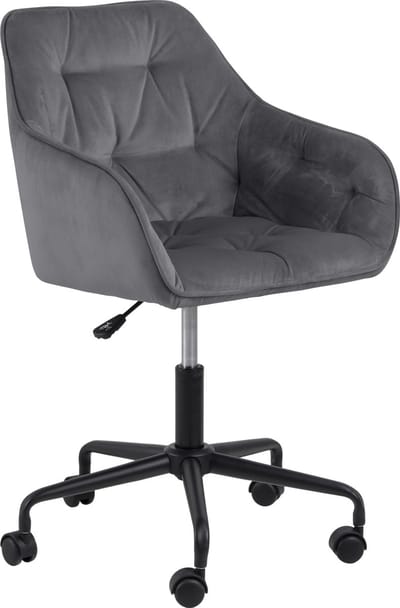 24Designs Shelby Bureaustoel Fluweel - Velvet Donkergrijs - Zwart Metaal - 5-Teens Kruispoot Op Wielen