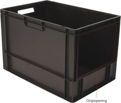 Alpac Magazijnbak met grijpopening - Opbergbak opening - Pickingbak - 600 x 400 x 400 mm - 76L - Zwart