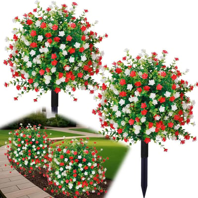 UV-Bestendige kunstbloemen voor buiten - Kunstplanten - Met Uitneembare Pinnen - Diy Decoratie Kunstmatige - Bloem Decoratie Geschikt Voor Tuin Veranda Plastic Planten, Geschikt Voor Binnen En Buiten - Groen + Gemengde Bloemkleuren - 2 stuks