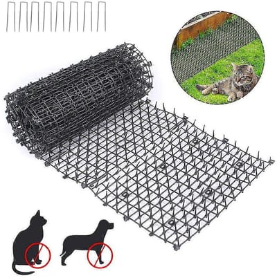 Kattenmat tegen stekels - 30*200CM - Met 8 spikes - Antiklimstrips - Kattenverjager Afweermatten - Anti Krab - Katten verjager voor de tuin - Gestreept gaas - Buitenmat tegen stekels - Kunststof - Kattenschrik voor buiten en binnen - Zwart