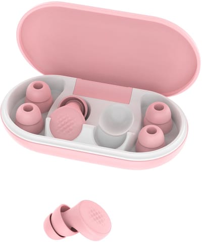 Oordopjes voor het slapen, 45 dB ruisonderdrukking, herbruikbare zachte siliconen ergonomische oordopjes, 4 maten (XS/S/M/L), geschikt voor slapen/reizen/concentreren, roze