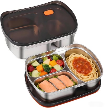 Famanu – Set van 2 lunchboxen voor volwassenen van 18/8 roestvrij staal, 1500 ml en 1350 ml, lekvrije broodtrommels met vakken voor kinderen, ideaal voor school en werk