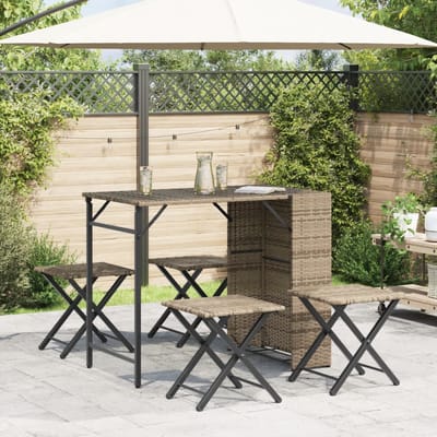 vidaXL - 5-delige - Tuinset - inklapbaar - poly - rattan - beige