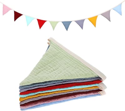 Dailygoods- Wimpelketting kleurrijk - Vlaggetjes slinger - Stof - Katoen - 2,86 meter - 10 vlaggetjes - Vlaggetjesslinger