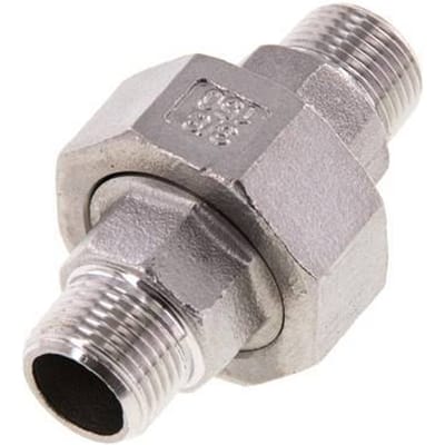 Rechte Aansluiting R3/8'' RVS met Vlakke Afdichting PTFE 16bar