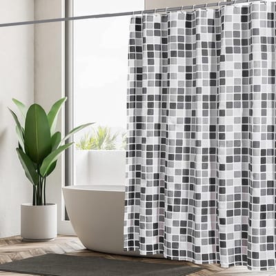 Zwarte Witte Grijze Mozaïek Douchegordijn 180x180 cm Waterdicht Textiel met 12 Ringen