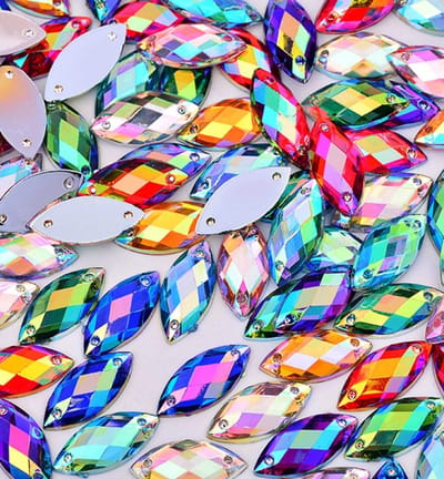 BamBella® Mix blauw groen roze kleur - Naai strass Steentjes - 100 stuks - ruit vorm vierkant 7X15mm glitter stenen glitters kleding versieren
