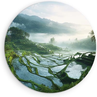 Saammp Muurcirkel Hout - Natuur - Rijstvelden - Bali - landschap - Ø 90 - Wandcirkel - Wanddecoratie Cirkel - Muurdecoratie Woonkamer - Slaapkamer decoratie - Rond Schilderij