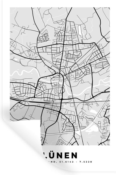 Muurstickers - Sticker Folie - Duitsland - Plattegrond - Lünen - Kaart - Stadskaart - 20x30 cm - Plakfolie - Muurstickers Kinderkamer - Zelfklevend Behang - Zelfklevend behangpapier - Stickerfolie