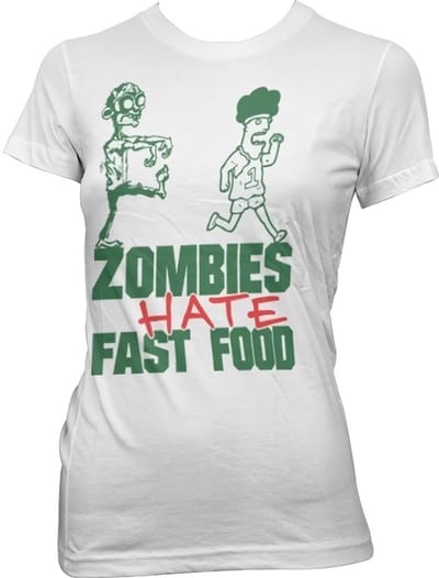Dames Fun Tshirt -S- Zombies Hate Fast Food Wit
