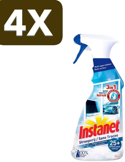 4 x Instanet - Schoonmaakspray - Streepvrij - 3 in 1 - Multi-Oppervlakken - 725 ml - 1 stuk