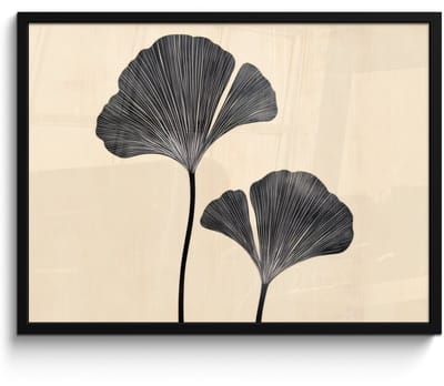 Poster in lijst - Fotolijst 70x50 cm - Posters - Bladeren - Minimalistisch - Zwart - Posterlijst zwart - Decoratie - Wanddecoratie woonkamer - Muurdecoratie slaapkamer