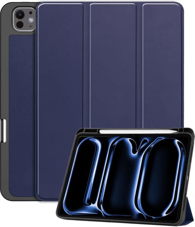 Hoesje - Geschikt voor Apple iPad Pro (2024/2025) - 11 inch - Dun & Stevig - Trifold Bookcase - Hard Cover Case - Met Uitsparing Geschikt voor Apple Pencil - Hardcover Book - Tablet Hoes - Donkerblauw