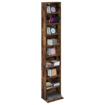 vidaXL - CD - Kast - Gerookt - eiken - 33 - x - 23,5 - x - 175 - cm - Bewerkt - hout