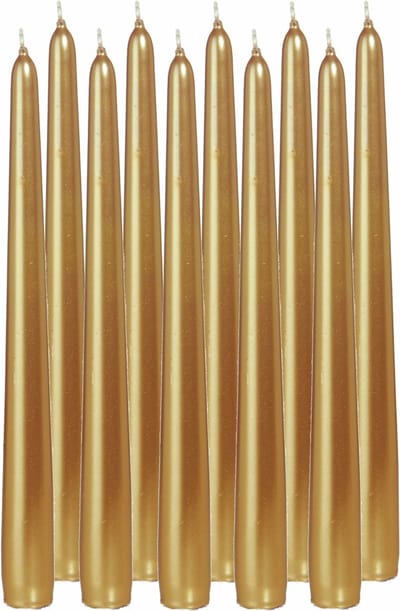 Trend Candles Dinerkaarsen/kandelaarkaarsen Cello - 12x stuks - goud - 8 branduren - 25 cm