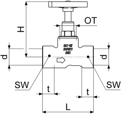Schlösser Armaturen JS Doorlaatventiel met mofverbinding, zonder aftap, stijgende spindel, DN15, binnendraad 1/2'', 0011051500001