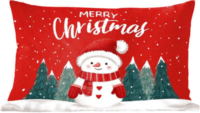 Sierkussens - Kussentjes Woonkamer - 60x40 cm - Kerstgroet - Sneeuw - Rood