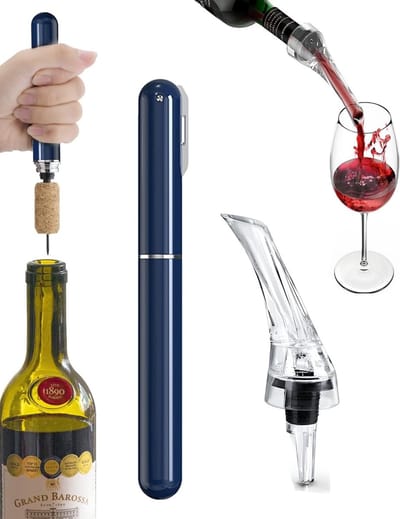 Wijnschenker en opener - compact wijnaccessoire voor thuisbar, diner en cadeau - blauw - 20 x 2 x 2 cm - ABS