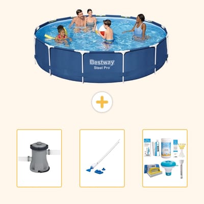 Bestway Rond Steel Pro Zwembad - 396 x 84 cm - Blauw - Inclusief Pomp - Stofzuiger - Onderhoudspakket - 4-delig