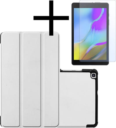 Hoes - Geschikt voor Samsung Galaxy Tab A 8.0 (2019) - Met Screenprotector - Trifold Bookcase - Hard Cover - Hardcover Book Case - Tablet Hoesje - Wit