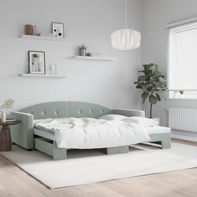 vidaXL - Slaapbank - met - onderschuifbed - 90x190 - cm - fluweel - lichtgrijs
