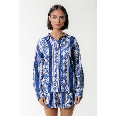 Colourful Rebel Talia Palm Dropped Shoulder Blouse Bright Blue Größe: S | Business hemden Outlet | Damen | Blau