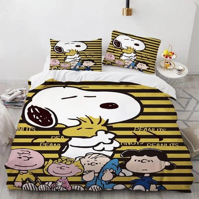 Snoopy Kinder Microvezel Dekbedovertrekken 3-delig voor Tieners volwassene Dekbedovertrek Cartoon Comics Beddengoed met Rits cadeauhoes 140x210cm