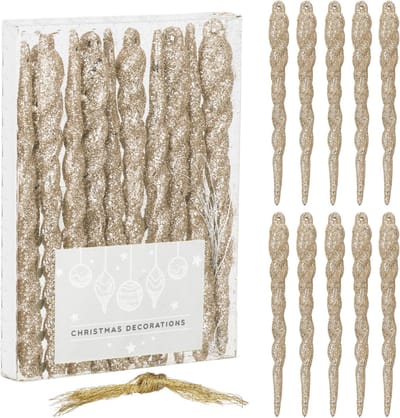 Springos Kersthanger | Kerstboomhanger | Kerstversiering | Ijsspegel | Goud | 10 Stuks | 12 cm
