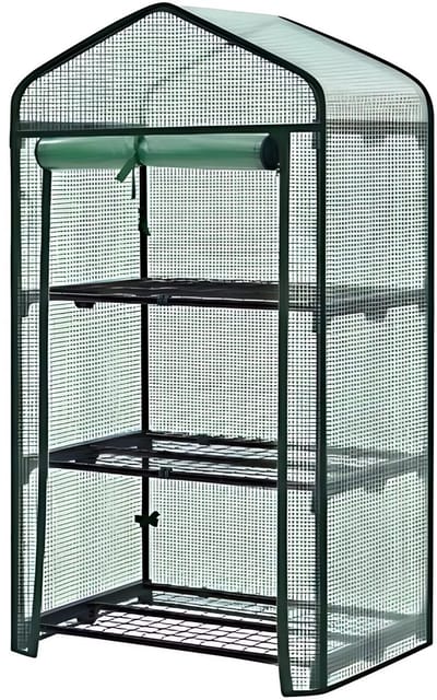 Foliekas met 3 Planken - Voor Buiten, Tuin & Balkon - Oproldeur - Winterbestendig & UV-Bestendig - Ideaal voor Bloemen & Planten
