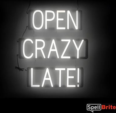 OPEN CRAZY LATE! - Lichtreclame Neon LED bord verlicht | SpellBrite | 54 x 60 cm | 6 Dimstanden - 8 Lichtanimaties | Reclamebord neon verlichting