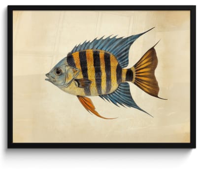 Poster in lijst - Fotolijst 80x60 cm - Posters - Vis - Tropisch - Strepen - Vinnen - Posterlijst zwart - Decoratie - Wanddecoratie woonkamer - Muurdecoratie slaapkamer