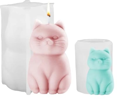 2 stuks 3D-kattenvormen silicone mal voor kaarsen gieten en DIY-projecten