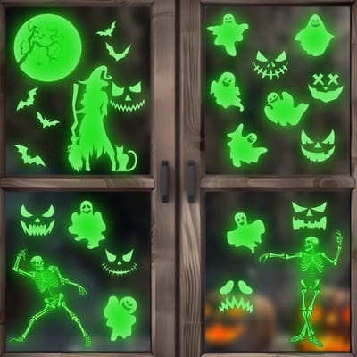 Dailygoods- Lichtgevende Stickers Halloween - Raamstickers - Fosforescerende Stickers - 4 Vellen - PVC - 30 x 22 cm - Decoratief