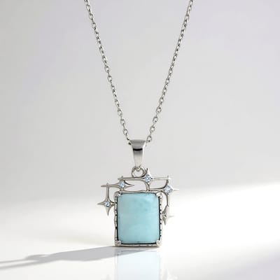 Cavill - Zilveren halsketting met 4 43 ct Larimar en 2 hemelsblauwe topaas 925 Sterling zilver - Gerhodineerd - Elegant & tijdloos