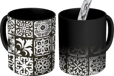 Magische Mok - Foto op Warmte Mokken - Koffiemok - Patronen - Zwart - Wit - Bloemen - Abstract - Magic Mok - Beker - 350 ML - Theemok