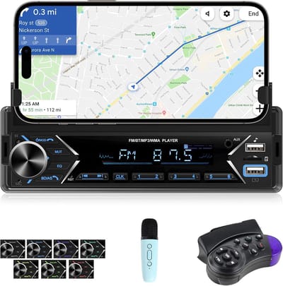 Autoradio met Bluetooth - Auto Stereo - Veilig Bellen - Telefoonhouder Ingebouwd - 1 Din - Zwart