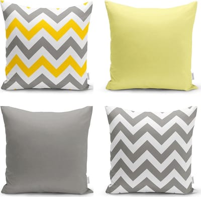 Zethome - Kussenhoes 43x43 cm - set 4 stuks - Kussenhoezen - Dubbelzijdig bedrukt - Soft Touch - Geel en Grijs