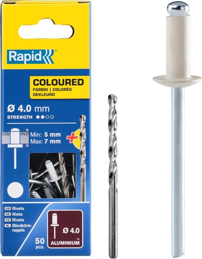 R:Rivets Alu Ø4x10 50pcs+Drill White