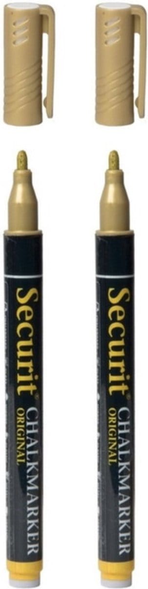 2x stuks securit krijtbord stift - goud - ronde punt 1-2 mm - voor borden glas en keramiek