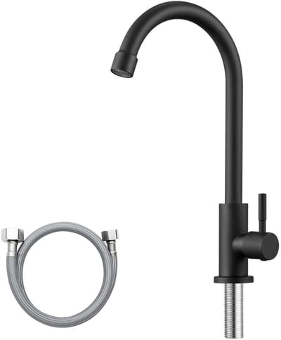 Cecipa MAX Koudwaterkraan Keuken - Hoge Ronde Uitloop - Mat Zwart - 360° Draaibaar - RVS 304