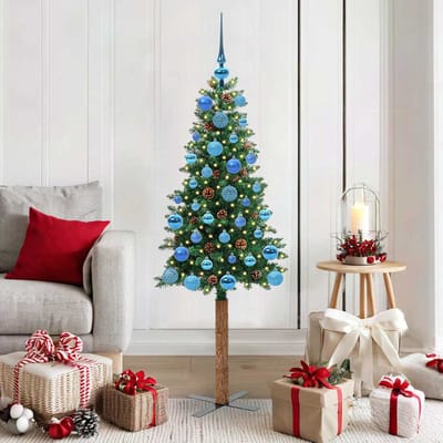 vidaXL - Slanke - Kerstboom - Groen - 150 - cm - PVC - en - massief - dennenhout