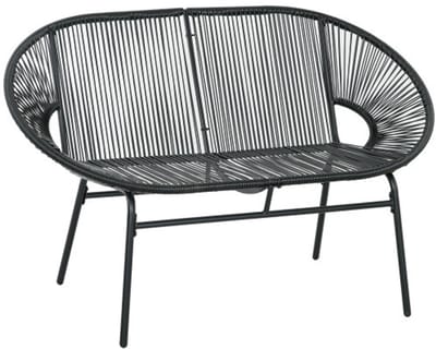 Polyrattan tuinbank 132 x 72 x 83 cm zwart 2-zits buitenbank met armleuningen en rugleuning stalen frame gevlochten balkon terras tuinbank tuinmeubelen 260 kg draagvermogen
