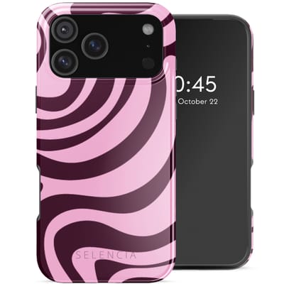 Selencia Hoesje - Geschikt voor Apple iPhone 18 Pro / 17 Pro - Backcover geschikt voor MagSafe - Wavy Swirl Pink Plum