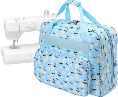 Creatorally Opbergtas Naaimachine - Draagtas naaimachine - 43 x 32 x 21 cm - Naaimachinedoos - Opbergtas met zak en handvat - Draagbare hangende totetassen - Voor kleine naaimachines - universele naaimachinetas - Blauwe Bijen