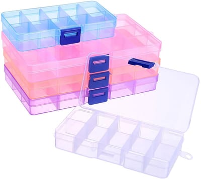 Virtubuy - Plastic Opbergdozen - Sieraden Organizer - 5 Stuks - Transparant - Verstelbare Compartimenten - Geschikt voor Beads, Armbanden, Ringen en...