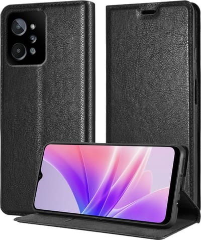Cadorabo Hoesje geschikt voor Realme C31 in ZWARTE NACHT - Beschermhoes met magnetische sluiting, standfunctie en kaartvakje Book Case Cover Etui